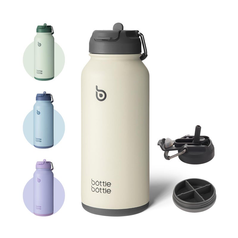 BOTTLE BOTTLE 32 oz Insulated Water Bottle Stainless Steel Sport Water Bottle with Straw Dual-use Lid Design for Gym with Pill Box (gray) - Image 1