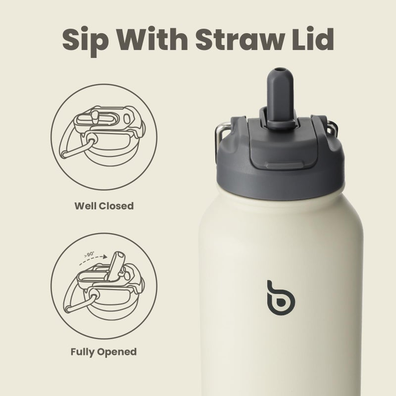 BOTTLE BOTTLE 32 oz Insulated Water Bottle Stainless Steel Sport Water Bottle with Straw Dual-use Lid Design for Gym with Pill Box (gray) - Image 3