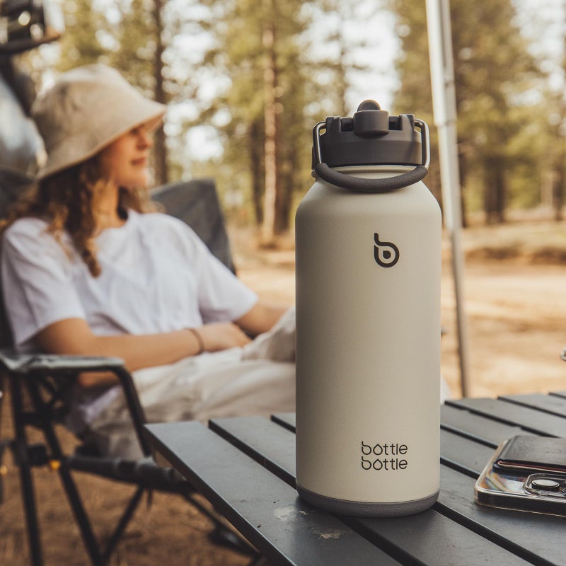 BOTTLE BOTTLE 32 oz Insulated Water Bottle Stainless Steel Sport Water Bottle with Straw Dual-use Lid Design for Gym with Pill Box (gray) - Image 2