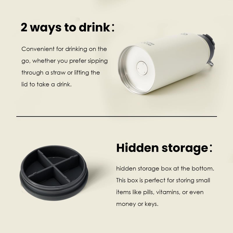 BOTTLE BOTTLE 32 oz Insulated Water Bottle Stainless Steel Sport Water Bottle with Straw Dual-use Lid Design for Gym with Pill Box (gray) - Image 5