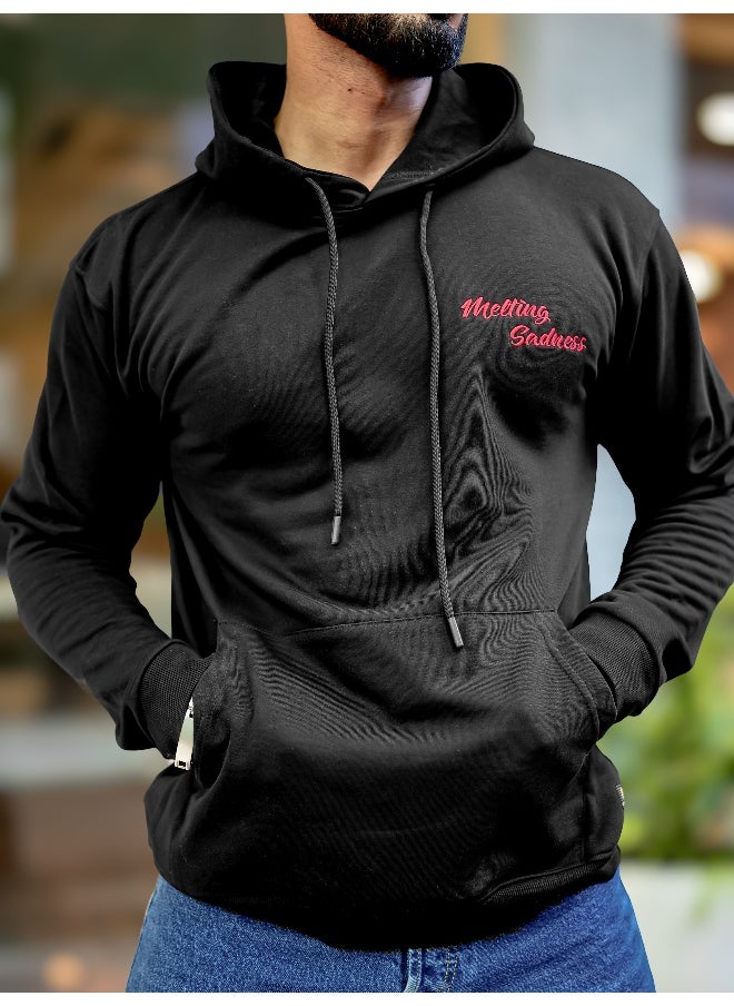 Maniac Mens Printed Hooded Neck Full Sleeve Black Fleece Fleece Oversized Sweatshirt  - Image 5