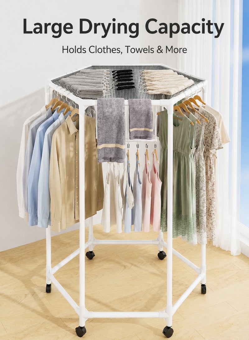 GOOGO Clothes Rack with Wheels, Hexagonal Rolling Clothing Rack for Hanging Clothes, Clothes Drying Rack, Garment Storage for Bedroom, Laundry, Balcony - Image 5
