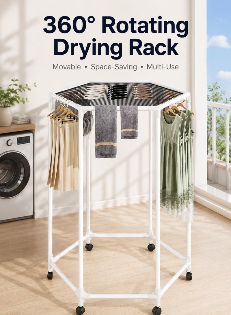 GOOGO Clothes Rack with Wheels, Hexagonal Rolling Clothing Rack for Hanging Clothes, Clothes Drying Rack, Garment Storage for Bedroom, Laundry, Balcony - Image 1