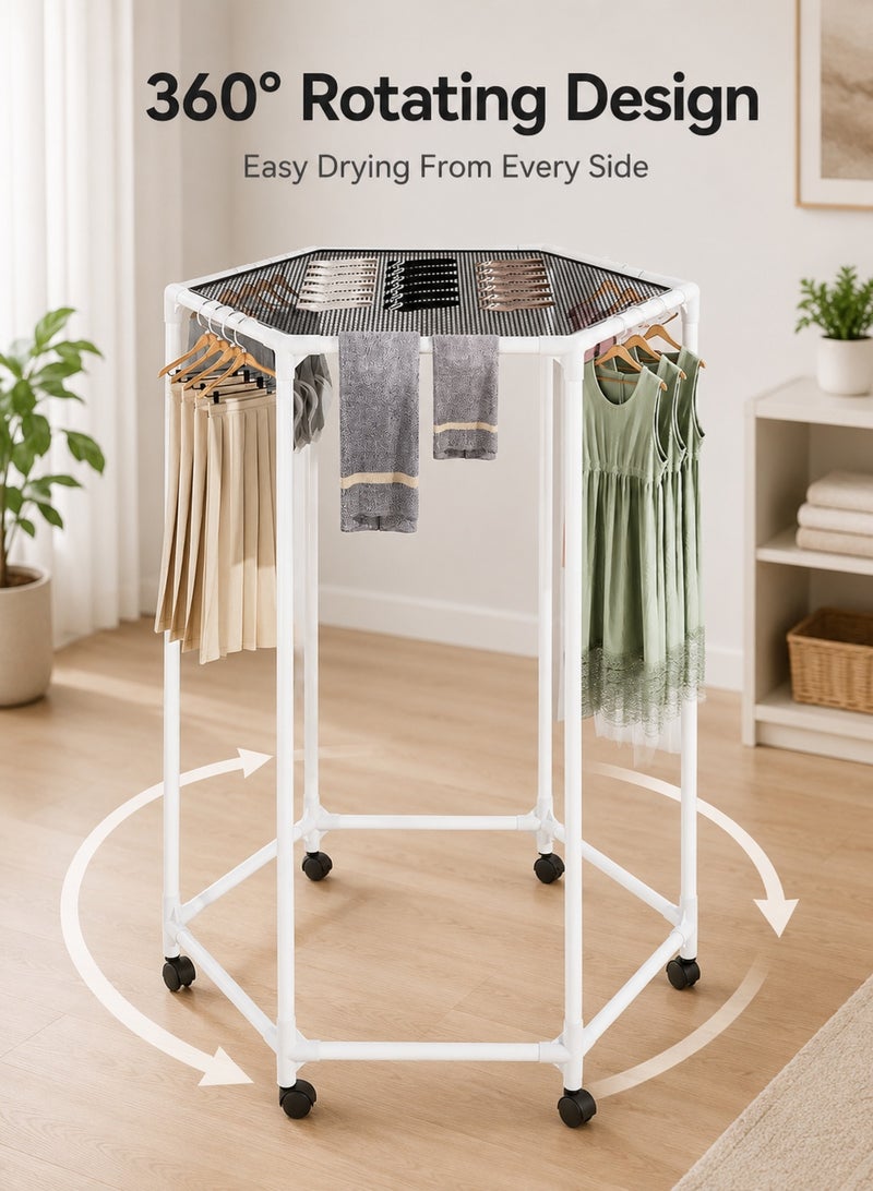 GOOGO Clothes Rack with Wheels, Hexagonal Rolling Clothing Rack for Hanging Clothes, Clothes Drying Rack, Garment Storage for Bedroom, Laundry, Balcony - Image 3
