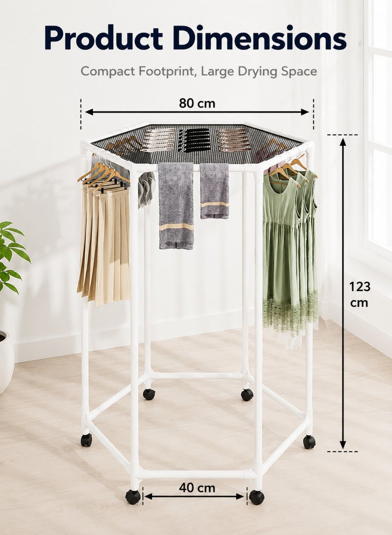 GOOGO Clothes Rack with Wheels, Hexagonal Rolling Clothing Rack for Hanging Clothes, Clothes Drying Rack, Garment Storage for Bedroom, Laundry, Balcony - Image 2