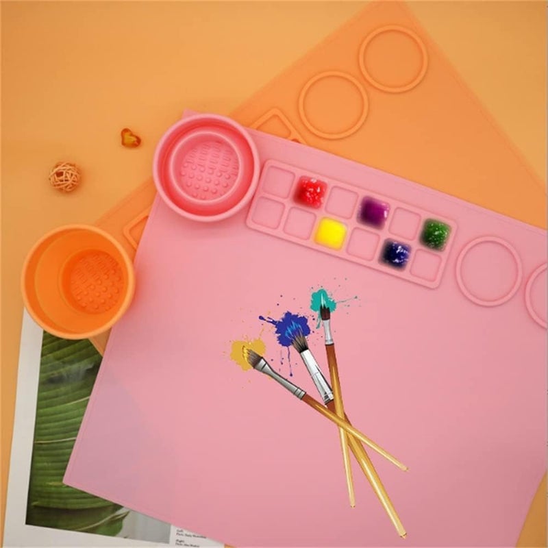 MVM Enterprise Multipurpose Washable Craft Mat with Cleaning Cup NonSlip Resistant Mat Modern Paint Clay Mat DishwasherSafe Arts and Crafts Painting Resin Casting - Image 1
