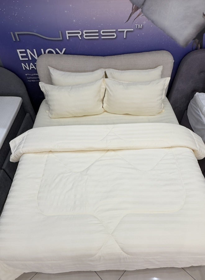 INREST Royal Line Cream King Comforter Set – 6 Pieces Hotel Stripe Bedding – Comforter 230×250 cm - Image 3