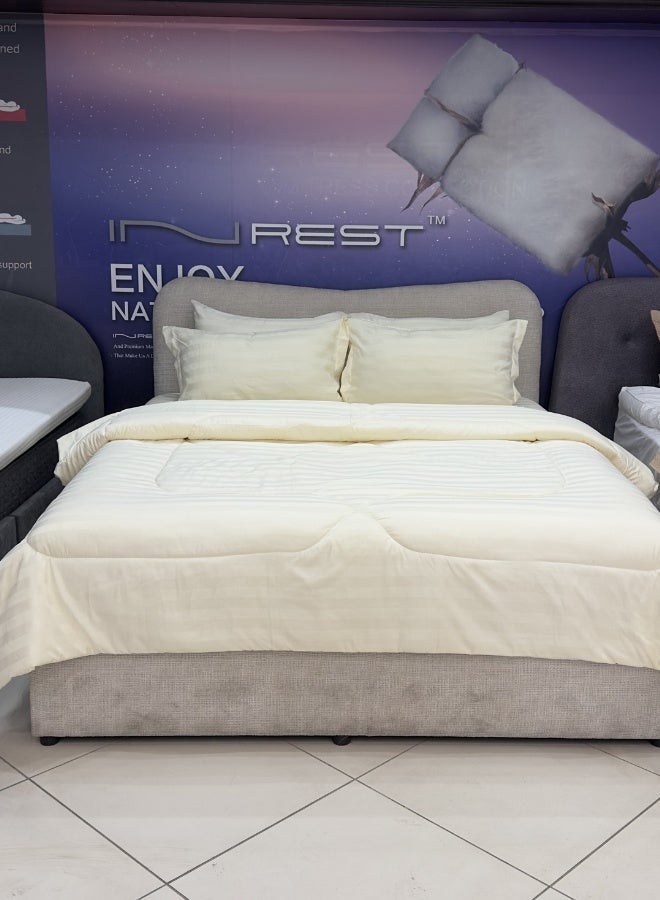 INREST Royal Line Cream King Comforter Set – 6 Pieces Hotel Stripe Bedding – Comforter 230×250 cm - Image 1