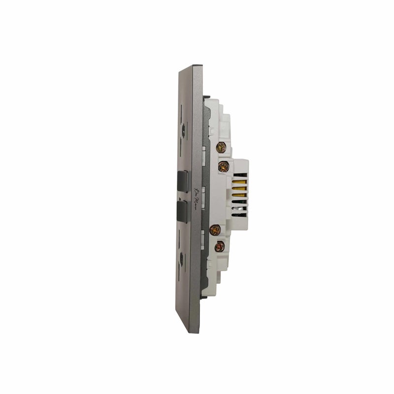 دونماركو مقبس حائط مزدوج MF فائق الرقة 13A مع منافذ USB + Type-C (5V 2.1A) – تصميم بلاستيكي أنيق للمنازل والمكاتب باللون الرمادي غير اللامع - Image 3