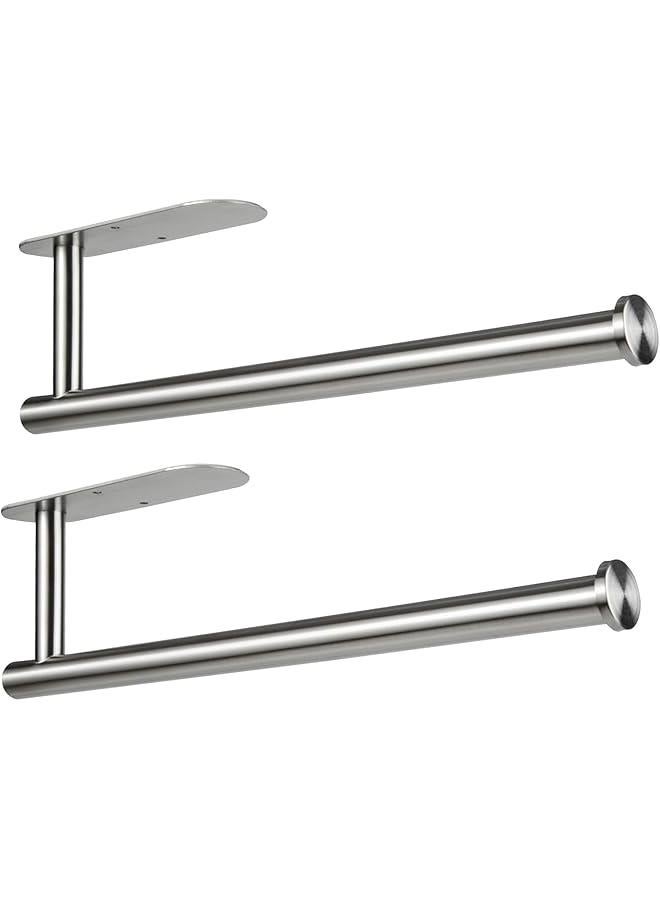 HOOKOR 2 Pack Paper Towel Holder Under Cabinet,Stainless Steel Paper Towel Holder Wall Mount for Kitchen, Bathroom, RV, Paper Towel Rack with Self Adhesive and Screws (Silver)