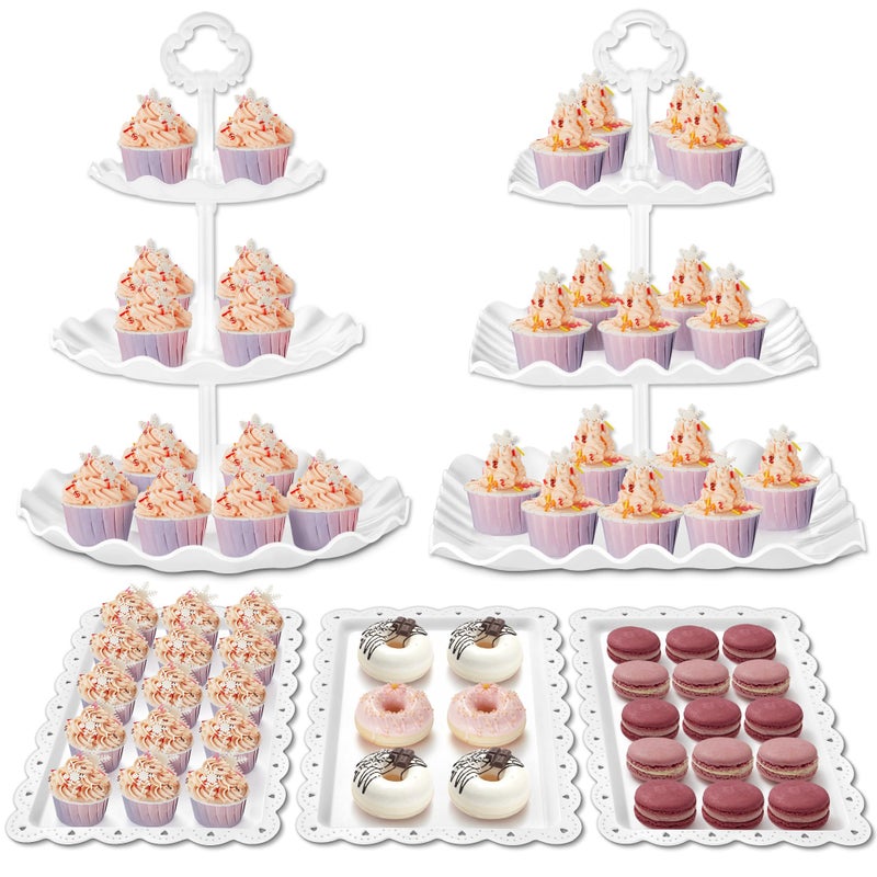 Kootek Dessert Cupcake Stand 5pcs Dessert Table Display Set 3 Tiered Cup Cake Holder Tower Stand Riser Cookie Serving Trays for Wedding Tea Party Birthday Baby Shower - Image 2