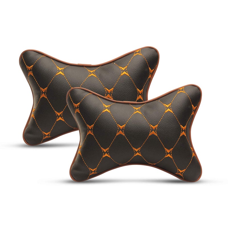 Auto Hub Car Neck Rest Pillow, Car Cushion for All Cars - Pack of 2 (7D-Tan), Cotton, Leatherette - Image 1