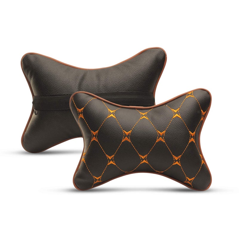 Auto Hub Car Neck Rest Pillow, Car Cushion for All Cars - Pack of 2 (7D-Tan), Cotton, Leatherette - Image 2