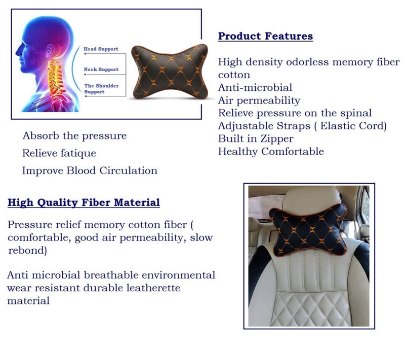 Auto Hub Car Neck Rest Pillow, Car Cushion for All Cars - Pack of 2 (7D-Tan), Cotton, Leatherette - Image 4