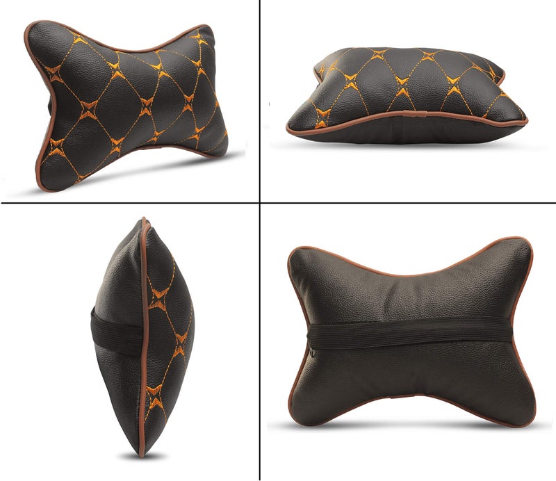 Auto Hub Car Neck Rest Pillow, Car Cushion for All Cars - Pack of 2 (7D-Tan), Cotton, Leatherette - Image 5