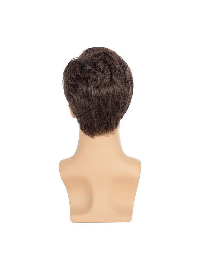 Swiking Brown Wigs for Men Short Layered Cosplay Costume Party Natural Hair for Male Guy Synthesis Full Wig (Brown) - Image 5