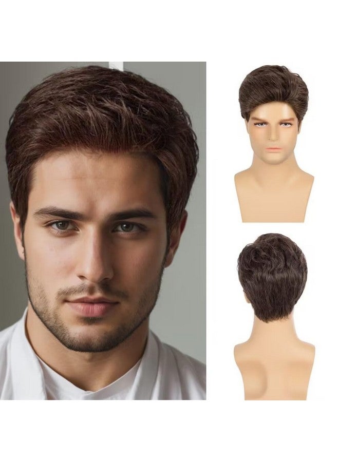 Swiking Brown Wigs for Men Short Layered Cosplay Costume Party Natural Hair for Male Guy Synthesis Full Wig (Brown) - Image 1