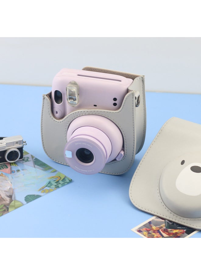 Generic Cartoon Gray Bear Polaroid Mini8/9/11 Universal Camera Bag PU Camera Bag Shoulder/diagonal Bag-Color:Green Bottom Duckbill  - Image 5