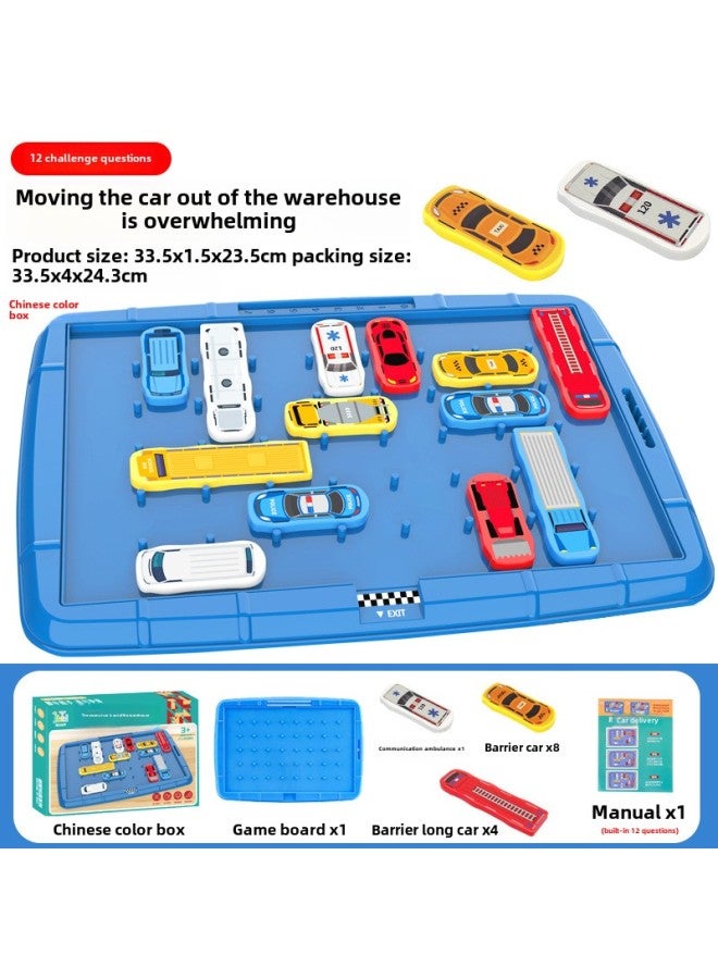 Children's Car Moving Out Of The Library Car Huarong Road Thinking Training Kindergarten Toys Racing Car Breakthrough Problem Solving Entry Toys-Color:【chinese Color Box】 12 Challenge Questions - Moving The Car Out Of The Warehouse (13 Cars) 340g - Image 1