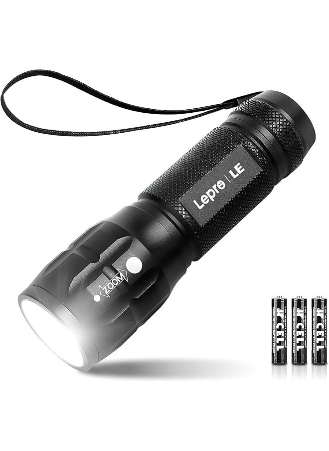 Lighting EVER Lepro LED Torch Battery Powered, Small Hand Flashlight, Adjustable Focus, Water Resistant Pocket Torch, Lightweight Bright Torch for Power Cut, Camping, Dog Walking, Gifts for Kid Dad Men  - Image 1