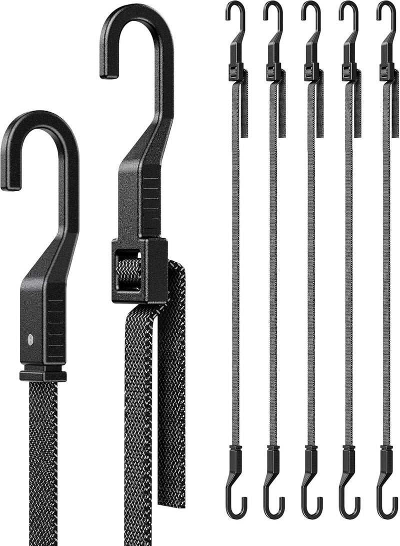 LuckyStraps 6 Pack 60" Flat Adjustable Straps with Hooks, 3X Faster to Adjust The Length, LuckyStraps Heavy Duty Bungee Straps for Cargo, Camping, Bike, Truck, Roof Rack, Motorcycle, Outdoor Use, Black Cross-material combo compatible - Image 1