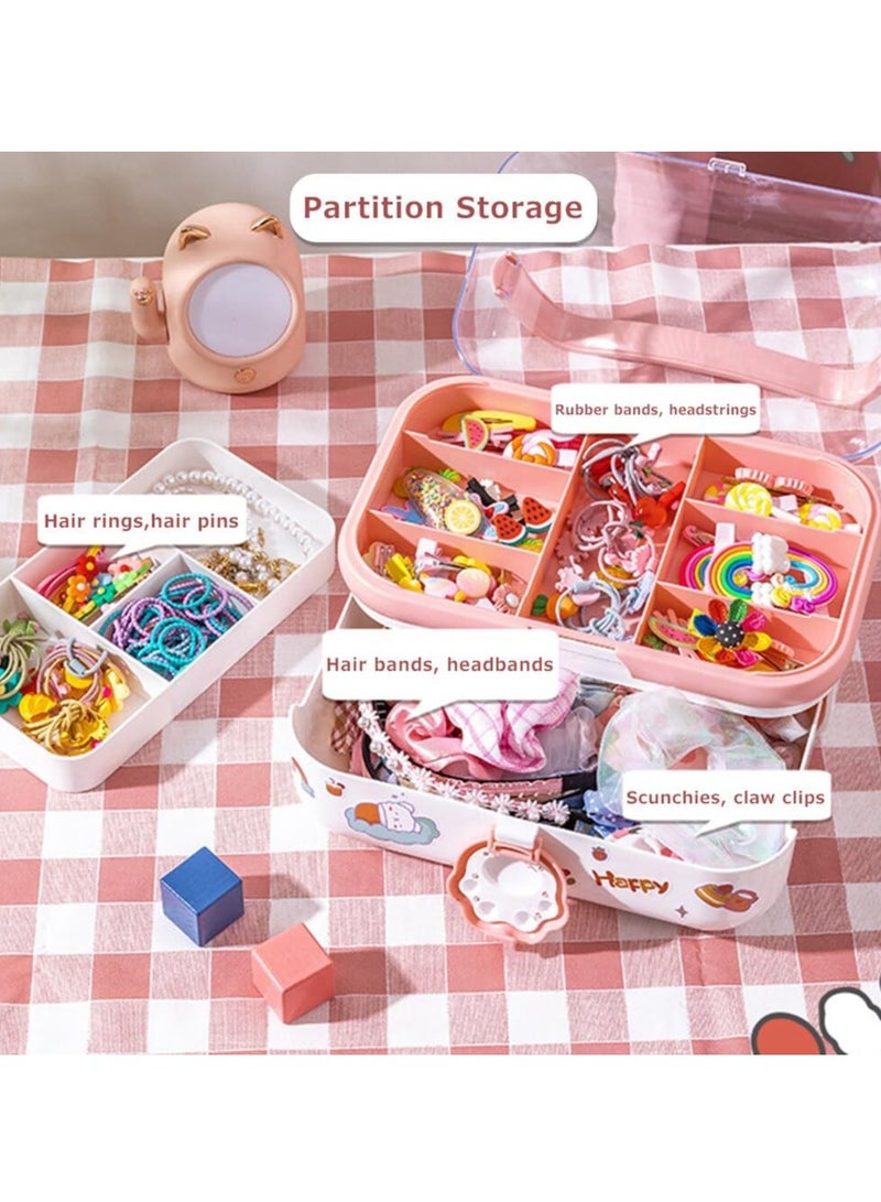 KASTWAVE Cute Girls Hair Accessories Storage Organizer Box with Stickers, 3-Layers Plastic Hair Ties Holder Hair Clips Container Headbands Organizer, for Kids, Boys, Girls, Nursery, Closet, Bedroom, White - Image 2