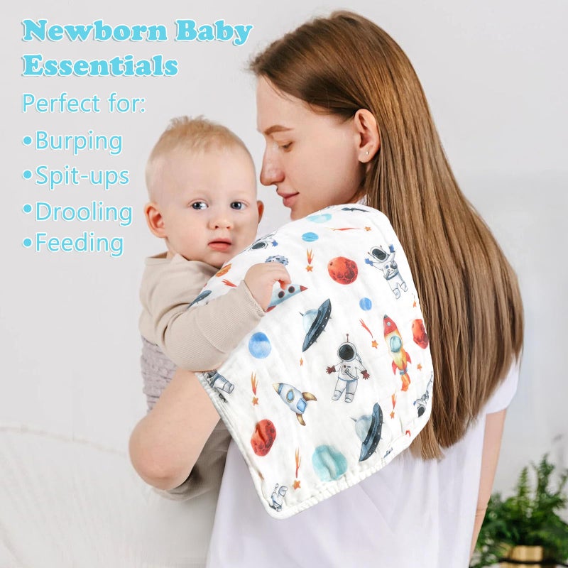 decalsweet Baby Burp Cloths Muslin Washcloths 6 Pack Muslin Burp Cloths 100% Cotton Large 20''x12'' Soft 6 Layers Baby Burp Rags for Boys Girls Baby Essentials for Newborn Gift Machine Washable - Image 5