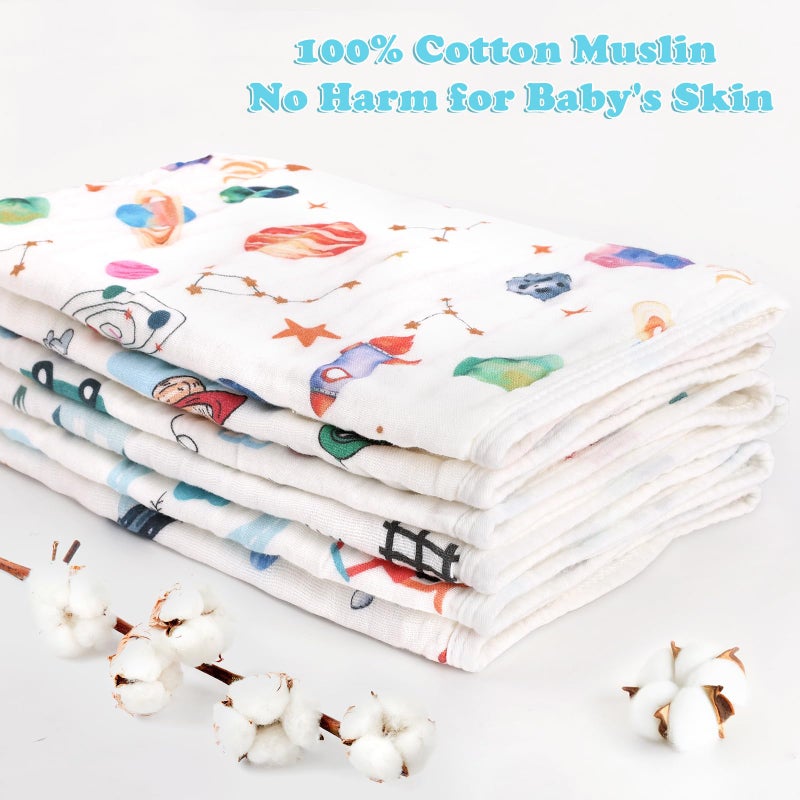 decalsweet Baby Burp Cloths Muslin Washcloths 6 Pack Muslin Burp Cloths 100% Cotton Large 20''x12'' Soft 6 Layers Baby Burp Rags for Boys Girls Baby Essentials for Newborn Gift Machine Washable - Image 3