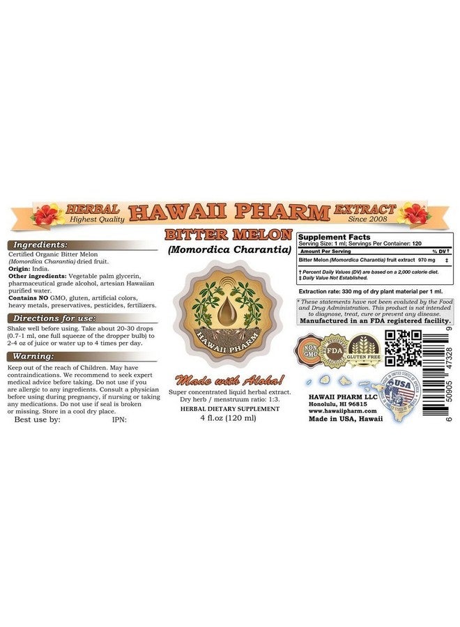 HawaiiPharm Bitter Melon Liquid Extract Organic Bitter Melon Momordica Charantia Dried Fruit Tincture Herbal Supplement 2 Oz - Image 3