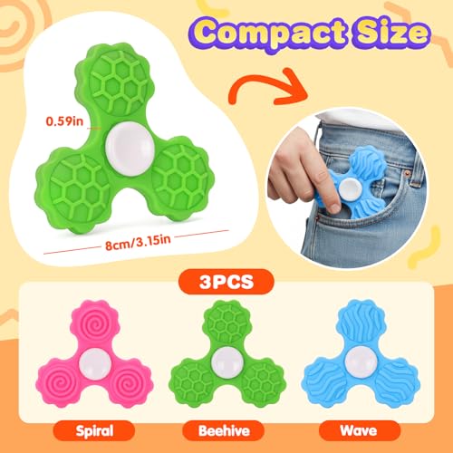 Dalycro 3 PCS Silicone Fidget Spinners Sensory Toys for Adults and Kids Textured Spinners for Fun Autism Anxiety Stress Relief Classroom Office and Travel Multicolor2 - Image 5