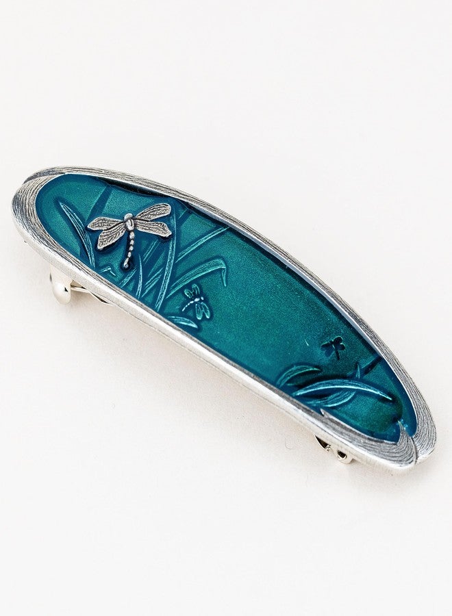 Danforth - Teal Dragonfly Barrette Large - Handcrafted Pewter Dragon Fly Barrette - Large French Clip - Thick Hair Friendly - 4” Long, Made In USA - Image 2