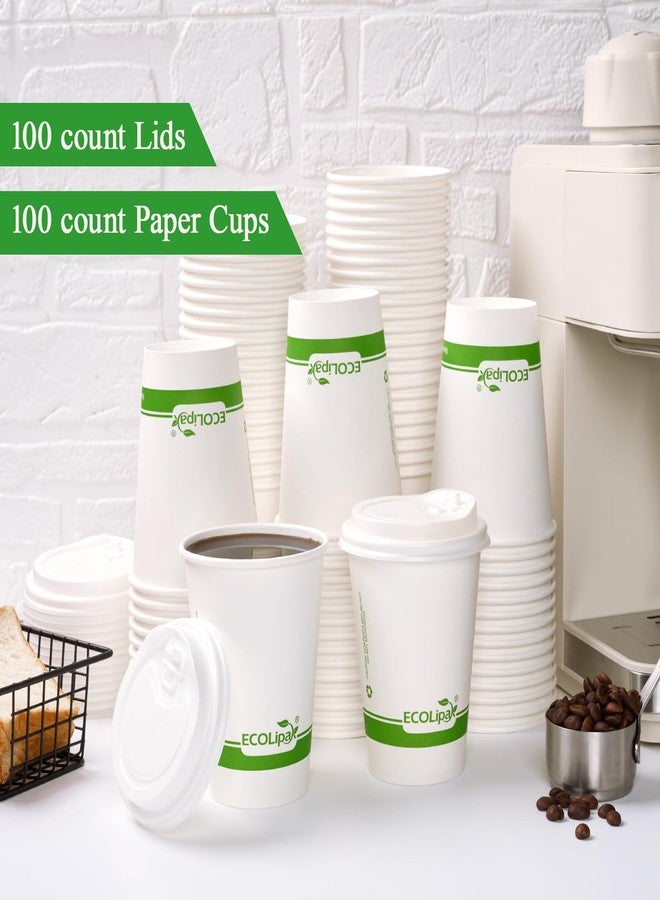 ECOLipak 100 Count 12 oz Compostable Paper Coffee Cups, Biodegradable Disposable Coffee Cups with CPLA Lid, Eco-friendly Hot Drinking Cups for Party, Picnic, Travel, and Events - Image 3