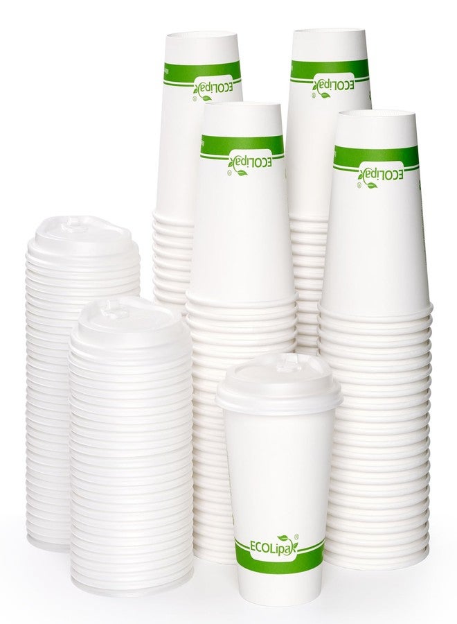 ECOLipak 100 Count 12 oz Compostable Paper Coffee Cups, Biodegradable Disposable Coffee Cups with CPLA Lid, Eco-friendly Hot Drinking Cups for Party, Picnic, Travel, and Events - Image 1