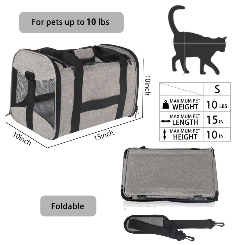 Top tasta Cat Carrying Case - Pet Carrier Airline Approved, Protable and Breathable Pet Travel Carrier Removable Fleece Pad, Collapsible Cat Carrier Dog Carrier for Medium Cats Small Cats Dogs(15 * 10 * 10) - Image 2