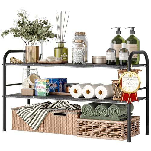 NETEL Under Sink Organizers and Storage 2 Tier Expandable Under Cabinet Organizer Shelf with 8 Removable PanelsExpandable Shelf for CupboardKitchenBathroomShoe Storage Rack - Image 1