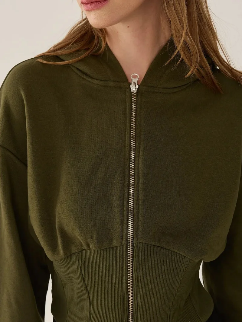 HICCUP Slim Fit Cropped Hoodie with Zipper