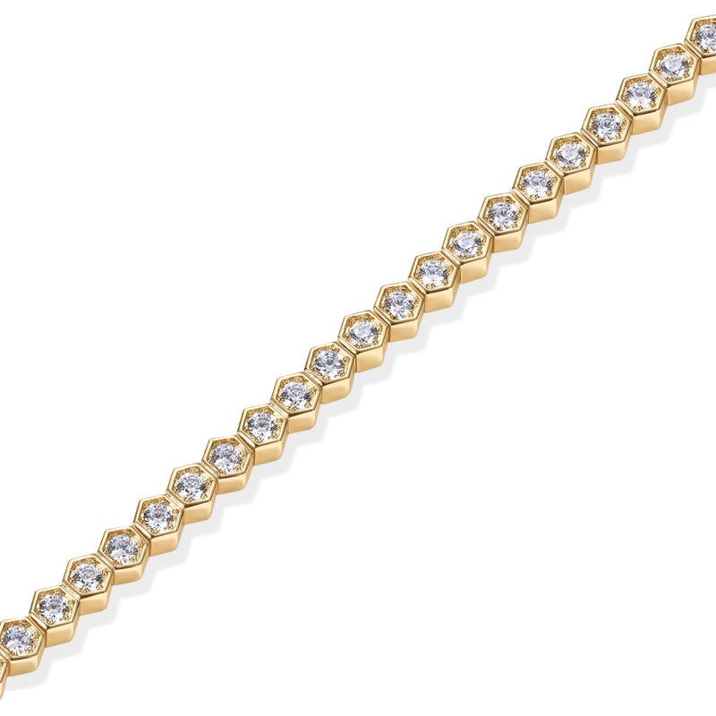 PAVOI 14K Yellow Gold Plated 2mm Cubic Zirconia Honeycomb Tennis Bracelet | Gold Bracelets for Women | 7 Inches - Image 3