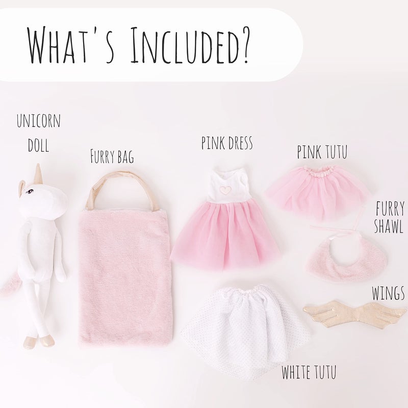 Perfectto Design Ballerina Unicorn Doll Stuffed Animal for Girls - Plush Toy Doll Set, Bag, Tutu Cloths, Wings - Play Set for 3 4 5 Year Old Girl Gift for Little Girl, Birthday, Christmas Age 3-9 - Image 2