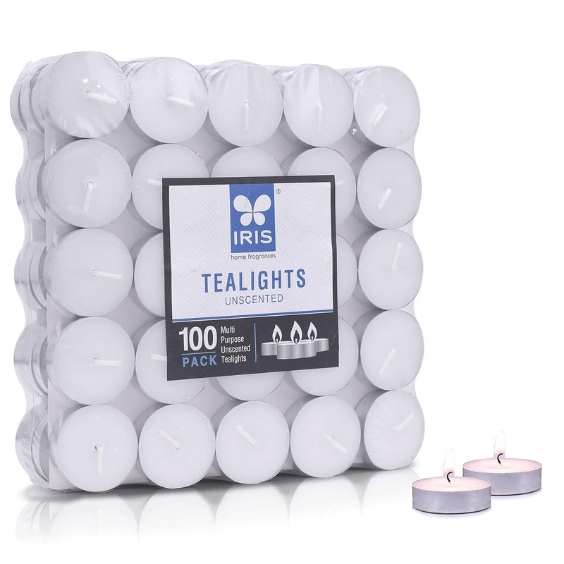 IRIS Paraffin Wax Unscented Smokeless Tea Light Candles - Burning time 2.30 Hr/Pc,net Weight 9 g/Pc - (White) - 100's Pack - Image 1