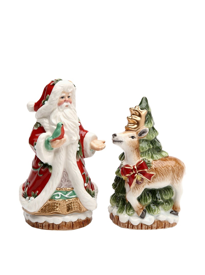 Cosmos Gifts Victorian Harvest Santa and Reindeer Salt and Pepper Set Red