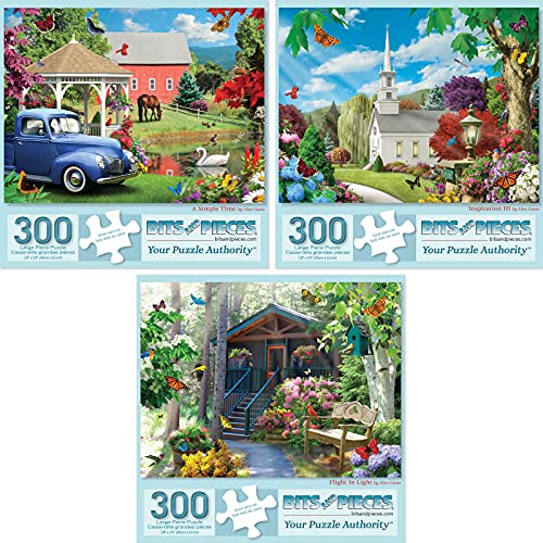 Bits and Pieces مجموعة قيمة من ثلاثة ألغاز 300 قطعة للبالغين قياس 18 × 24 ألغاز ملهمة بسيطة رحلة في ضوء الزهور الطبيعة الربيع من الفنان آلان جيانا - Image 1