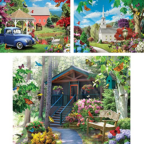 Bits and Pieces مجموعة قيمة من ثلاثة ألغاز 300 قطعة للبالغين قياس 18 × 24 ألغاز ملهمة بسيطة رحلة في ضوء الزهور الطبيعة الربيع من الفنان آلان جيانا - Image 5