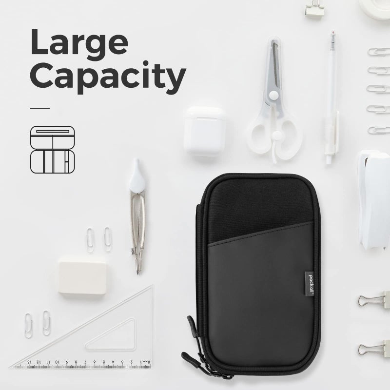 pack all Pencil Pen Case, Portable Pencil Pouch with Zipper, Compact Stationery Bag Makeup Bag, Pencil Bag for Home Office(Black) - Image 3