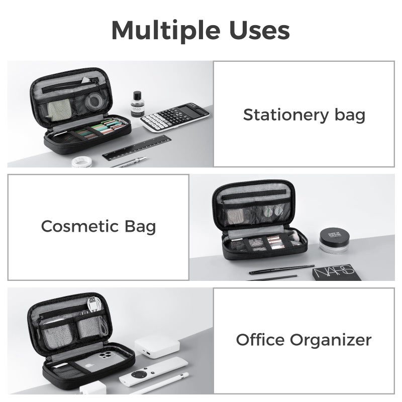 pack all Pencil Pen Case, Portable Pencil Pouch with Zipper, Compact Stationery Bag Makeup Bag, Pencil Bag for Home Office(Black) - Image 4