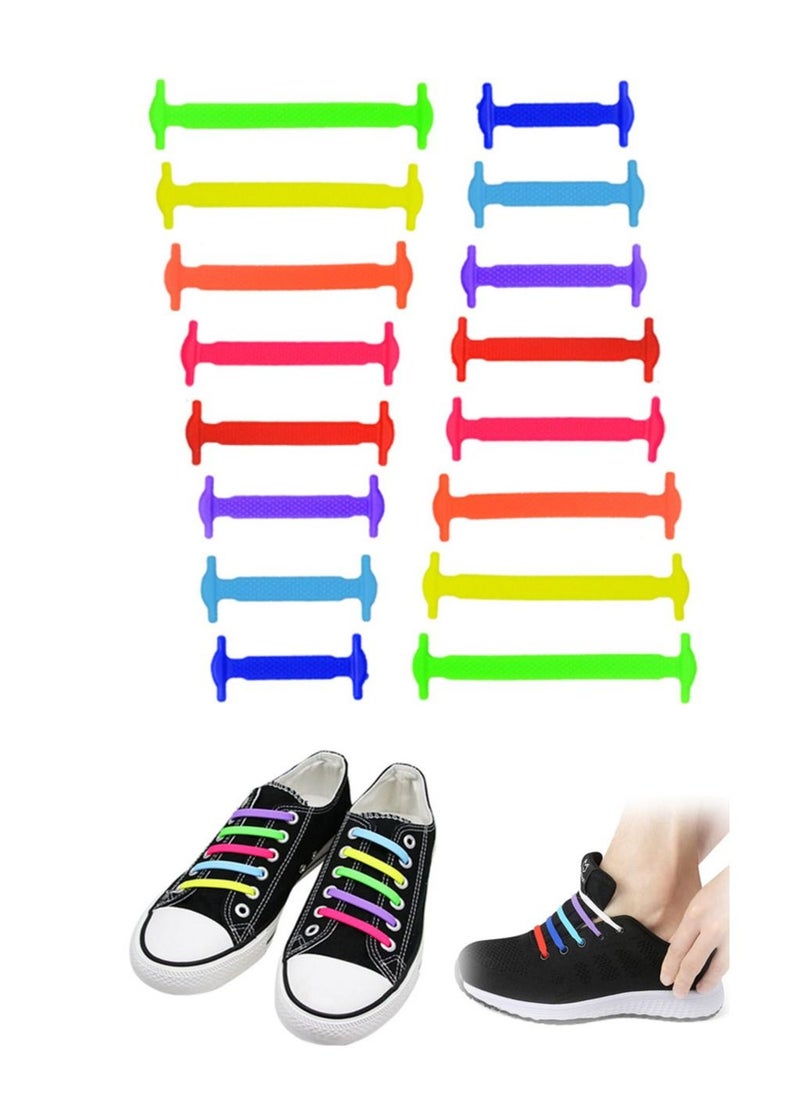 Excefore - 16 Pcs Lazy Tying-Free Elastic Shoelaces ElasticWaterproof No Tie Shoe Laces for Sneakers Laces Special No Tie Rubber for Kids and Adults Sneakers Running Shoes Boots Board Shoes and Casual Shoes - Image 1