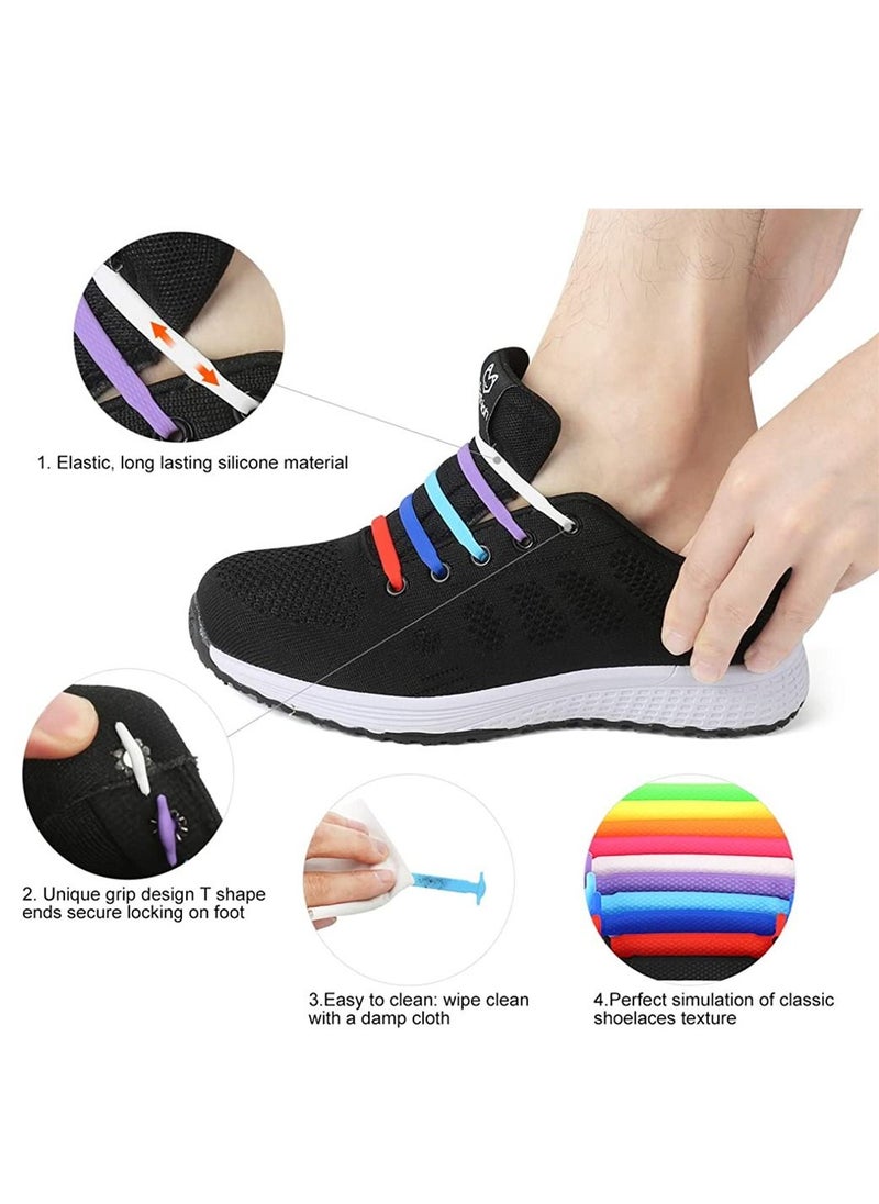 Excefore - 16 Pcs Lazy Tying-Free Elastic Shoelaces ElasticWaterproof No Tie Shoe Laces for Sneakers Laces Special No Tie Rubber for Kids and Adults Sneakers Running Shoes Boots Board Shoes and Casual Shoes - Image 1
