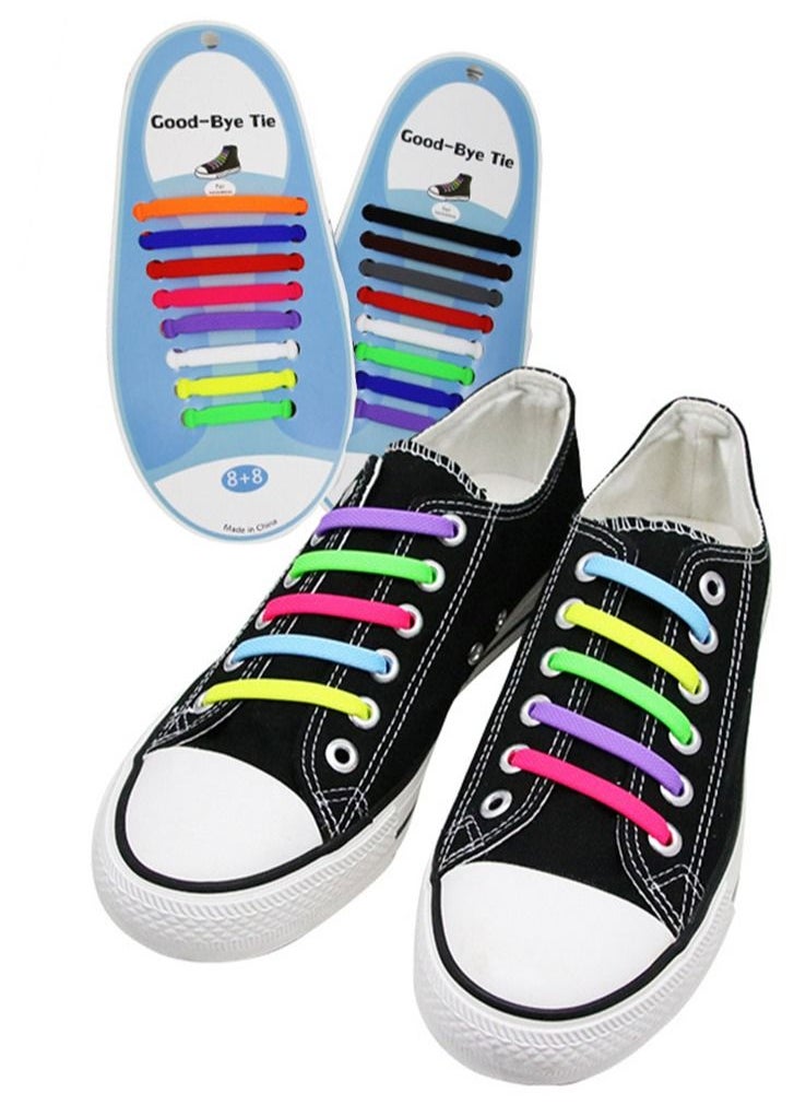 Excefore - 16 Pcs Lazy Tying-Free Elastic Shoelaces ElasticWaterproof No Tie Shoe Laces for Sneakers Laces Special No Tie Rubber for Kids and Adults Sneakers Running Shoes Boots Board Shoes and Casual Shoes - Image 1