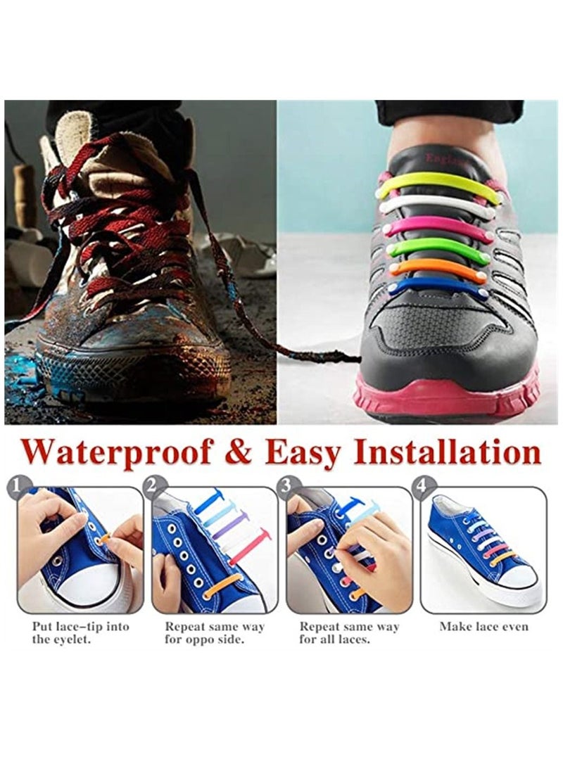 Excefore - 16 Pcs Lazy Tying-Free Elastic Shoelaces ElasticWaterproof No Tie Shoe Laces for Sneakers Laces Special No Tie Rubber for Kids and Adults Sneakers Running Shoes Boots Board Shoes and Casual Shoes - Image 1