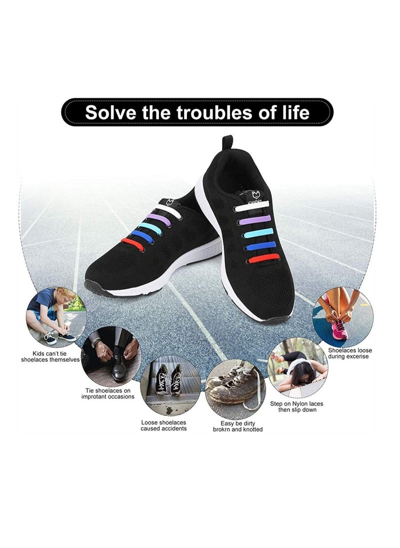 Excefore - 16 Pcs Lazy Tying-Free Elastic Shoelaces ElasticWaterproof No Tie Shoe Laces for Sneakers Laces Special No Tie Rubber for Kids and Adults Sneakers Running Shoes Boots Board Shoes and Casual Shoes - Image 1