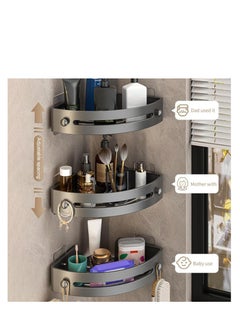 ARCOON ARCOON Shower Caddy Corner,Removable Shower Storage Rack Shelf Organizer No Drilling,Self Adhesive Bathroom Shelves with Hooks,Bathroom Caddy (Grey/3pcs)  - Image 3